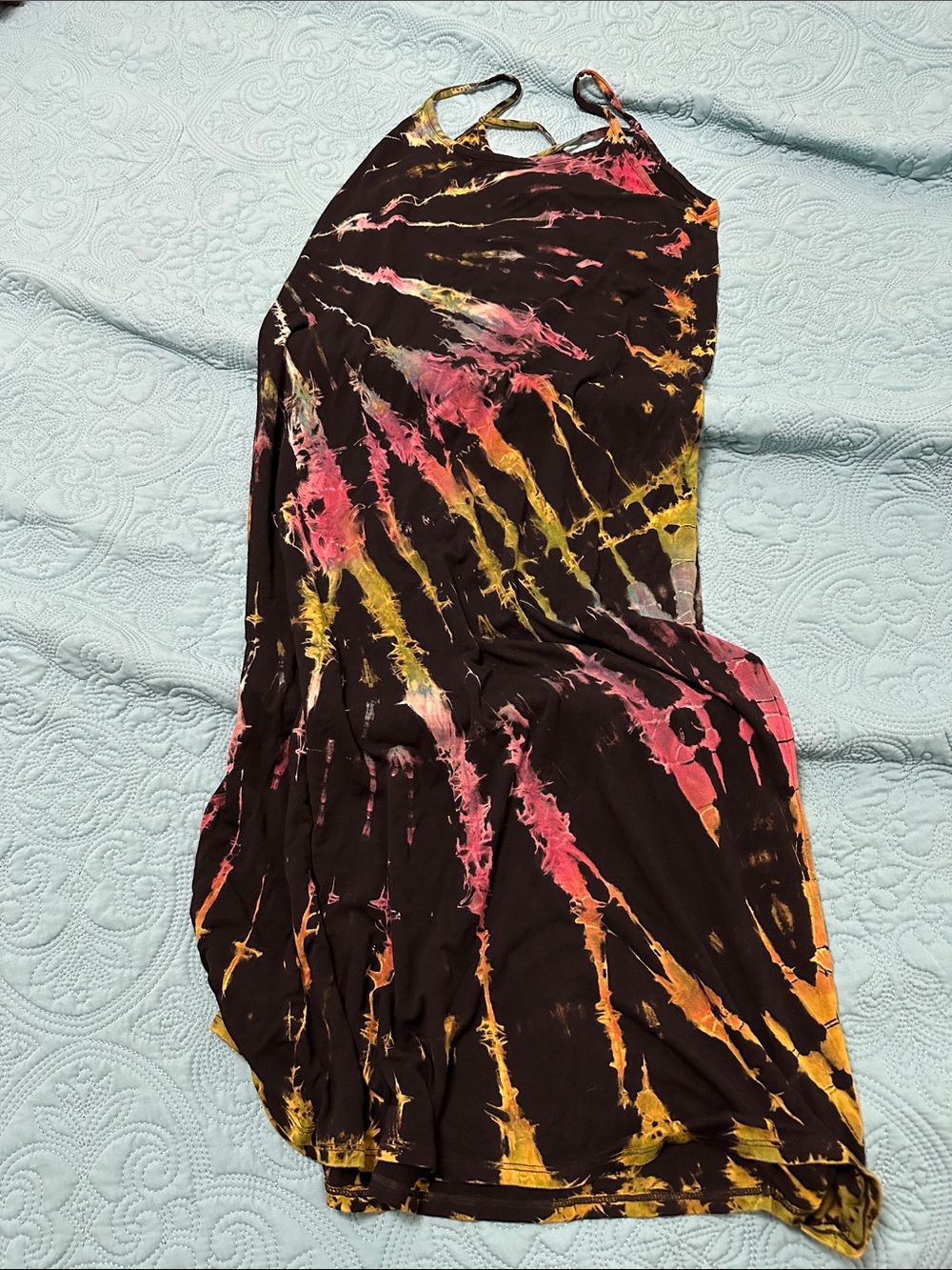 Black Tie-Dye Maxi Dress with Pink & Yellow Accents